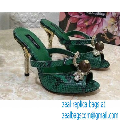 Dolce & Gabbana Crystal Heel 10.5cm Python Mules Green 2021